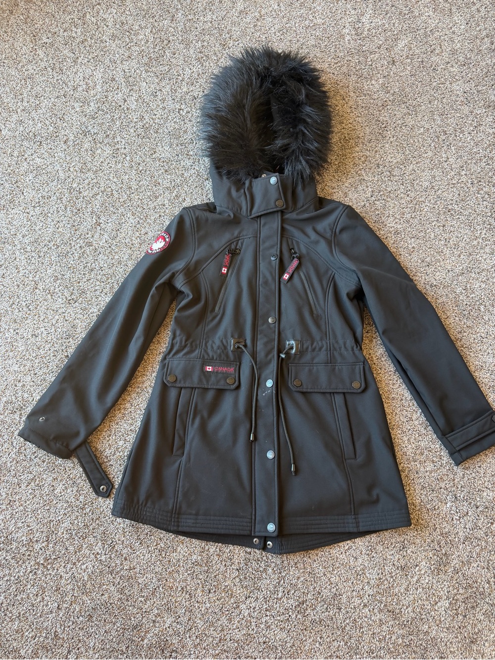 Canada Weather Gear Black Softshell Faux Fur Hood Parka Jacket Women's M